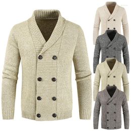 Men's Sweaters Mens Double Breasted Button Knitted Cardigan V Collar Zipper Knit Sweater Jacket Autumn Winter Thichen Warm Jackets
