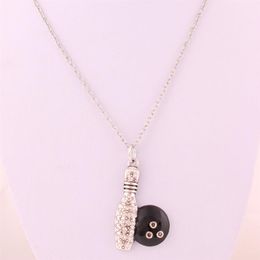 HX14 antique silver plated fashion Bowling Pin and Ball Crystal Pendant Necklace Jewelry268q