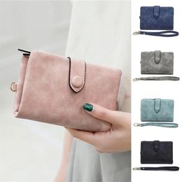 Wallets Small Trifold Leather Wallet For Women Multi-Slots PU Short Purse With Wrist Strap Multifunctional Hand Bag Coin Walle296e