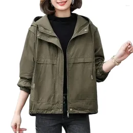 Women's Trench Coats Coat Women 2024 Single Autumn Korean Streetwear Long-Sleeved Short Hooded Wild Windbreaker Female Outwear I76