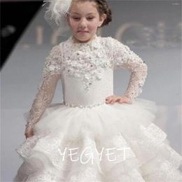 Girl Dresses Luxurious Lace Crystals Tiers Flower For Wedding Vintage Child Pageant Ball Gown Beautiful Birthday Wears