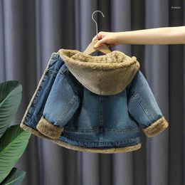 Jackets Boys Jacket Fall And Winter Children's Fashion Denim Hooded Padded Thickened Top Baby Warm Clothing Boy Clothes
