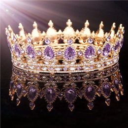 Gold Purple Queen King Bridal Crown For Women Headdress Prom Pageant Wedding Tiaras and Crowns Hair Jewellery Accessories Y1130274k