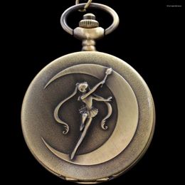 Pocket Watches Beautiful And Cute Girl Warrior Anime Quartz Watch Vintage Chain Men's Women's Waist Necklace Accessories Clock