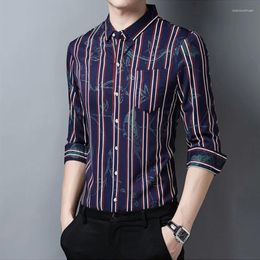Men's Casual Shirts Spring Summer In For Men Long Sleeve Striped Printed Pocket Thin Flower Lapel Business Elegant Fashion Tops