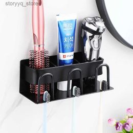 Toothbrush Holders Wall Mounted Holder Aluminium Alloy Toothpaste Rack Bathroom Household Space Q231201