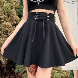 Skirts Womens Basic Versatile Flared Casual Mini Skater Skirt High Waisted School Goth Punk Black Harajuku Drop Delivery Apparel Cloth Dhnh6