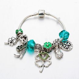 Strand ANNAPAER Design Stainless Steel Bangle Green Lucky Grass For Life Beaded Charms Bracelet Special Offer Gift Fit Women