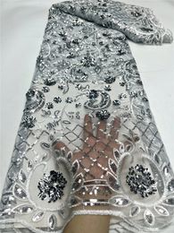 Fabric and Sewing Silver African Lace 2023 High Quality Fashion Nigeria Sequins Embroidered French Tulle For Nigerian Wedding 231201