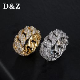 Cuban Link Chain Ring Men's Hip Hop Gold Colour Iced Out Cubic Zircon Jewellery Rings 8 9 10 11 Five Size202Q