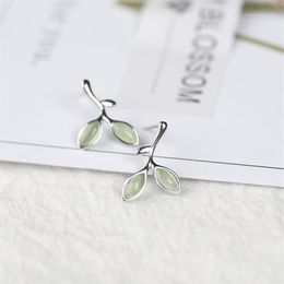 Stud Leaf Shape Earring 925 Sterling Silver Earings For Women Opal Green Stone Ear Pierced Earings1288G
