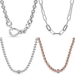 Original Chunky Infinity Knot Beads Sliding Me Link Snake Chain Necklace For Fashion 925 Sterling Silver Bead Charm DIY Jewelry266B