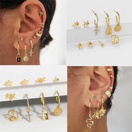 Stud Gold Earrings For Women Mini Dangle Unusual Earring Sets Cross Star Elegant Boho Jewellery Drop Ear Clip Heart Girl Gift247A