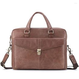 Briefcases 2023 Luxury Men's Cow Genuine Leather Business Briefcase Computer Handbag For Work CrossBody Men 14 Inch Laptop Bag Real