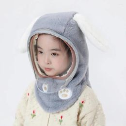 Berets Thickened Plush Hat Warm Cute Children's Winter Hats With Face Guard For Boys Girls Windproof Ear Protectors Scarves