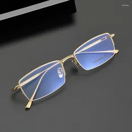 Sunglasses Frames Pure Titanium Business Square Optical Eyeglasses Men Ultralight Semi Rimless Prescription Glasses Frame For Women Myopia