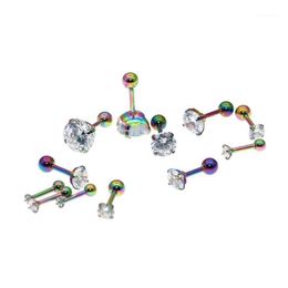 Stud Needle 1 2 6MM Stainless Steel Screw-back Zircon Earrings Colourful Plated No Easy Fade Allergy 1203T