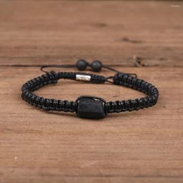 Strand Irregular Natural Black Tourmaline Bracelet Men Handmade Braided Bad Energy Protection Crystal Bracelets Adjustable Jewelry X168