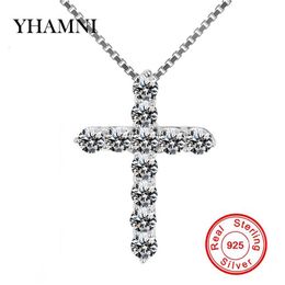 YHAMNI 100% 925 Sterling Silver Cross Christian Jesus Jewellery Luxury Cubic Zircon Cross Pendant Necklace For Women Gift DZ005250p