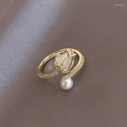 Cluster Rings 2023 Fashion Brand Jewellery Crystal Heart Charm Open Pearl Flower Opal Party For Women Gift Accessories