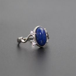 925 Sterling Silver Movie The Vampire Diaries Elena's Daylight Ring Women Jewellery Ring Nature Real Lapis Stone 20266Y