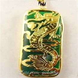 Whole Superb 18KGP dragon Green Jade Men's Jewellery pendant and necklace262v