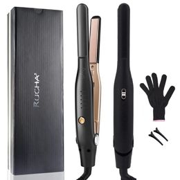 Hair Straighteners RUCHA Straightener Small Flat Iron for Short and e Cut Dual Voltage Beard Thin Pencil Travel 231201
