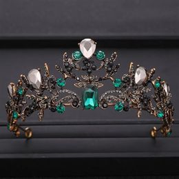 Vintage Green Crystal Tiaras Black Rhinestone Queen Crown luxuriou Baroque Bridal Wedding tiara Pageant Hair Jewellery Accessories212d