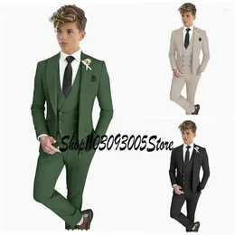 Men's Suits Formal Dark Green For Boys Wedding Tuxedo 3 Piece Slim Fit Child Blazer Pants Vest Set 2-16 Years Old Groom Party Outfit
