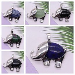 Pendant Necklaces Natural Stone Elephant Amulet Lapis Agate Green Aventurine Animal Charms For Jewellery Making DIY Necklace Accessories