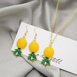 Pendant Necklaces VSnow 2 PCS Yellow Ruit Green Leaf Pineapple Earrings Necklace Suit For Women Statement Dangle Jewellery Accessories