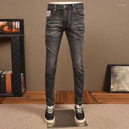 Men's Jeans Ly Designer Fashion Men High Quality Retro Black Gray Stretch Slim Fit Ripped Vintage Denim Pants