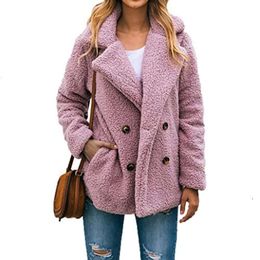 Winter Jacket Women 2023 Fashion Winter Flip Collar Zipper Artificial Long Wool Extra Large Jacket Coat 377