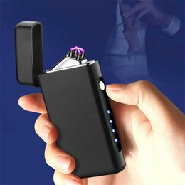 Type-C Electric Double Arc Touch Sensing USB Lighter Men's Business Outdoor Windproof Power Display Pulse Gift Box