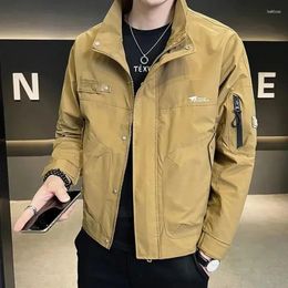 Men's Jackets Zipper Cargo Coats Spring Autumn 2023 Spliced Letter Print Bomber Baseball Uniforms Trendy Boys' Workwear Tops