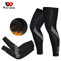 Arm Leg Warmers WEST BIKING Winter Thermal Arm Sleeves Velvet Cycling Leg Warmers Road Bicycle Running Fitness Sports Set Windproof Leggings 231201