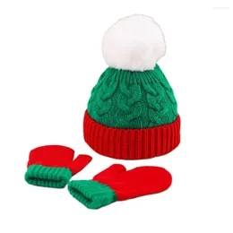 Berets Winter Warm Knit Wool Beanies Hats Boys Thickened Caps With Fleece Gloves Two-piece Set Girls Fashion Big Hairball Skullies