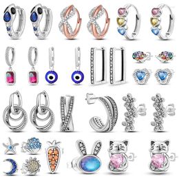 Dangle Earrings 925 Silver Heart CZ Cubic Zircon Charm PANDLA Double Stud Earring Women's Sterling Original Fashion Jewelry 2023