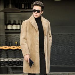 Men's Fur Faux Trend Slim Fit Jackets Coat Winter Warm Suit Collar Mid Long Coats Male Fashion Casual Furry Trench Clothing Men 231201