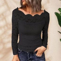 Women's Blouses Women Solid Color Top Embroidery Lace Shirt Tops Elegant Embroidered Off Shoulder Blouse Chic Slim Fit