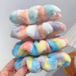 Warm Soft Rainbow Hair Scrunchies Women Girls Faux Fur Ponytail Holder Elastic Rubber Band Sweet Hair Rope Hair Accessories