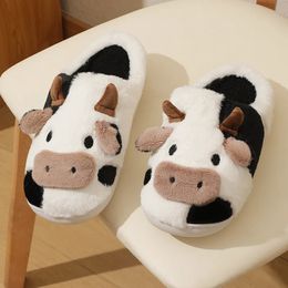 Slippers Upgrate Cute Animal Slipper Women Girls Kawaii Fluffy Winter Warm Woman Cartoon Milk Cow House Funny Shoes 231202