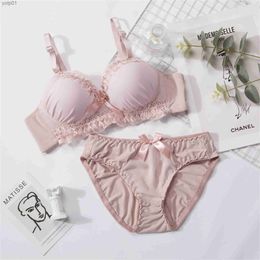 Bras Sets New Women's Underwear Set Summer Sexy Bra Adjustment Type Panties No Steel Ring Bra Fe Small Chest Gathered Lingerie SetsL231202