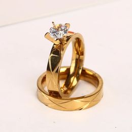 Wedding Rings Stainless Steel Gold Colour Luxury Female Bridal Ring Set Fashion Jewellery Promise Stone Engagement For Women 231201