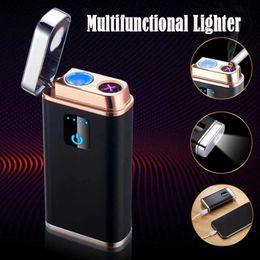 Multifunctional Charging Treasure Double Arc USB Lighter Outdoor Windproof Metal Fingerprint Induction Pulse Flashlight
