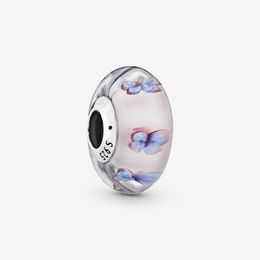 New Arrival 925 Sterling Silver Butterfly Pink Murano Glass Charm Fit Original European Charm Bracelet Fashion Jewelry Accessories271u
