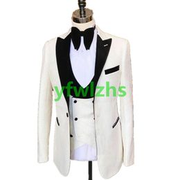 Handsome Groom Tuxedos One Button Man's Suits Peak Lapel Groomsmen Wedding/Prom/Dinner Man Blazer Jacket Pants Vest Tie N0301121111113