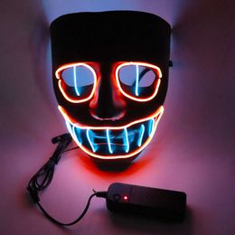 Halloween LED light-emitting mask Tiktok black grimace fluorescent funny scary atmosphere props cross eye full face male