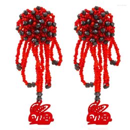 Dangle Earrings 2023 Exaggerated Long Handmade Beaded Tassel Personality Creative Roasted Paint Flower