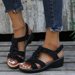 Sandals 2023 Summer Women's Outdoor Casual Comfy Female Footwear Fashion Ladies Solid Peep Toe Hook Loop Wedge Flower Shoes